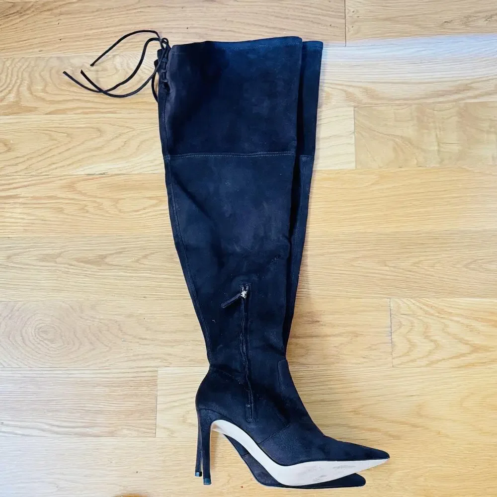 Good American Boots Womens Size 7 Brown Suede Over The Knee Heeled Tall Shoes